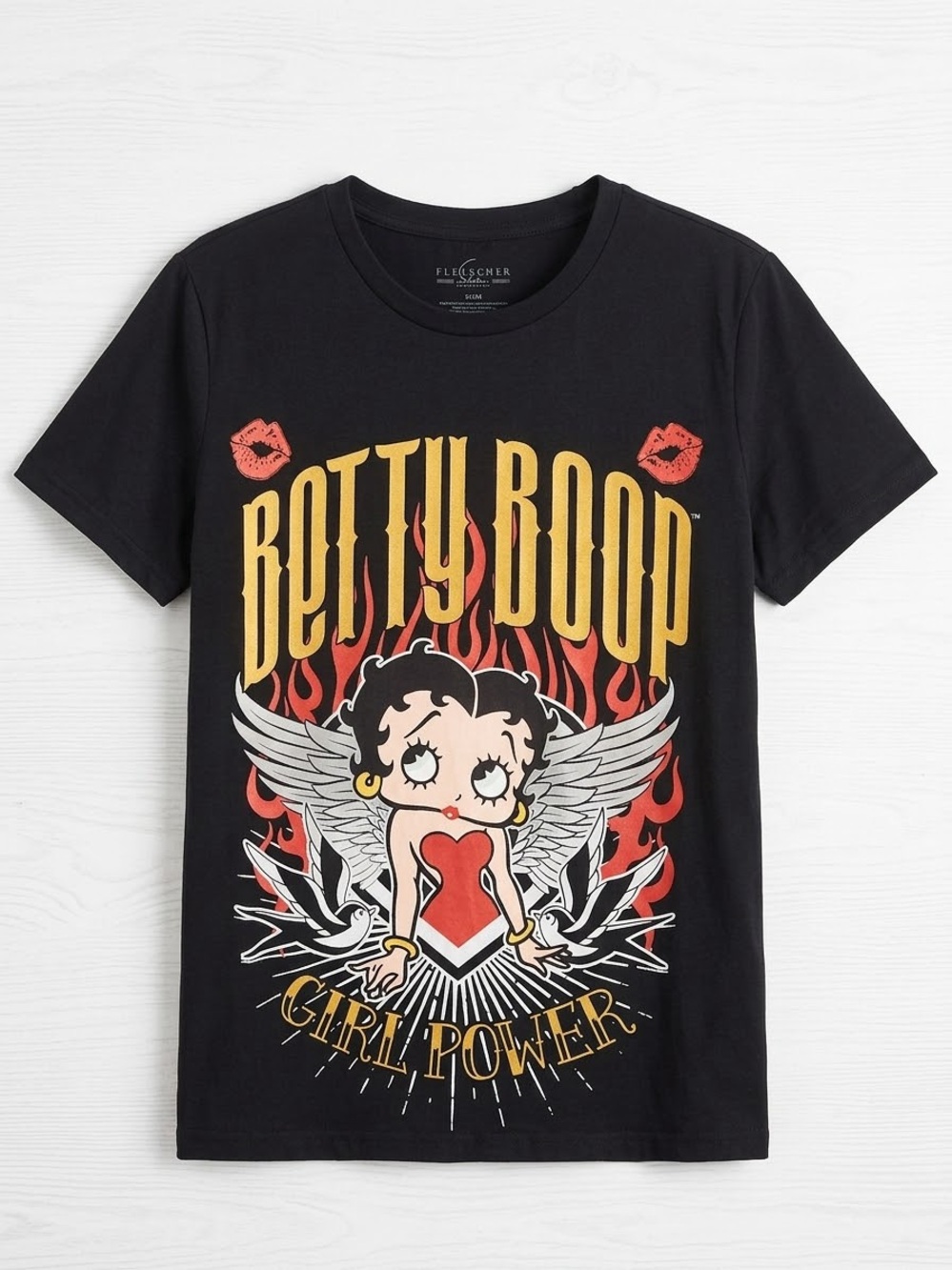 Betty Boop Black Tee with Yellow Logo and Red Accents